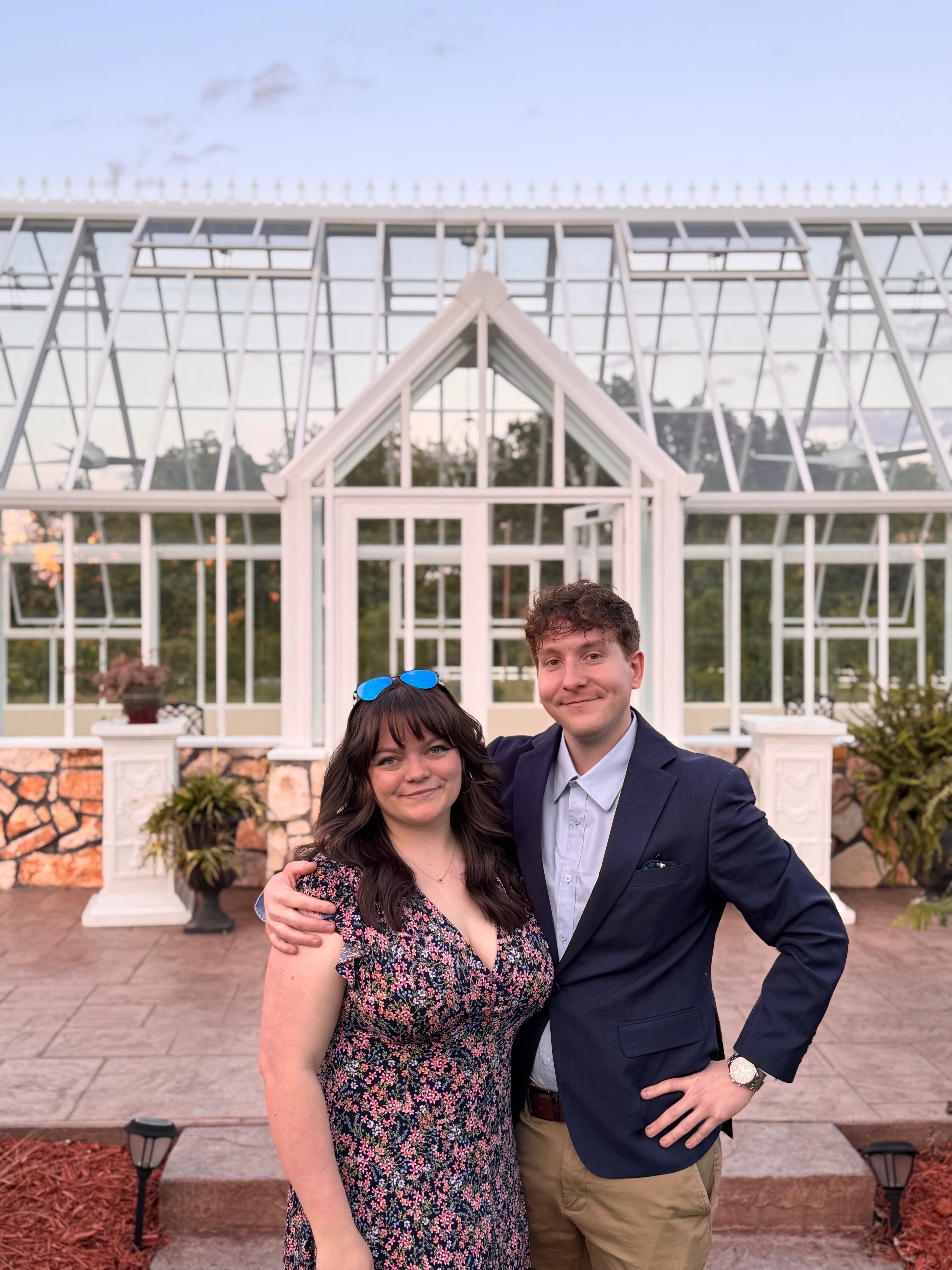 Hudson and Hannah in a greenhouse
